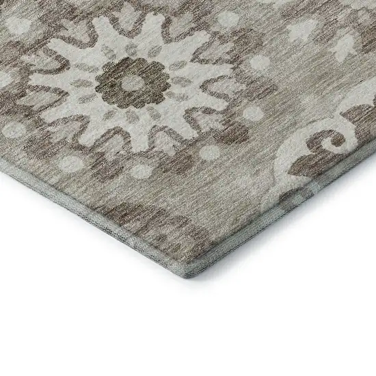 Taupe And Ivory Medallion Washable Area Rug With UV Protection Photo 7