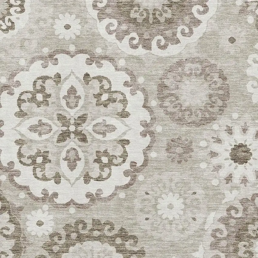 Taupe And Ivory Medallion Washable Area Rug With UV Protection Photo 3