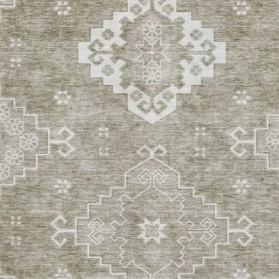 Taupe And Ivory Medallion Washable Area Rug With UV Protection Photo 3