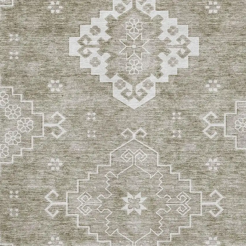 Taupe And Ivory Medallion Washable Area Rug With UV Protection Photo 3
