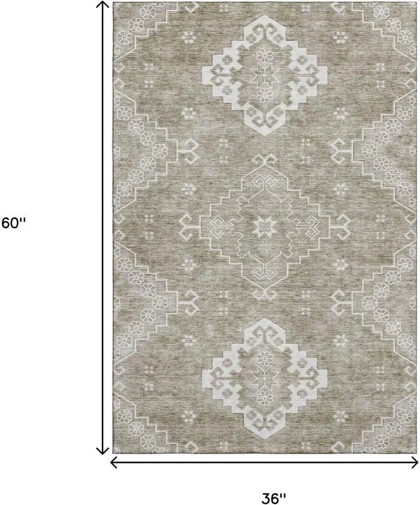 Taupe And Ivory Medallion Washable Area Rug With UV Protection Photo 3
