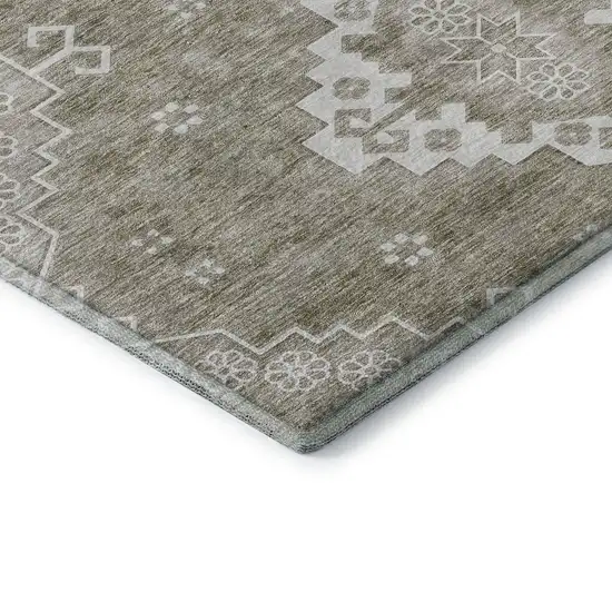 Taupe And Ivory Medallion Washable Area Rug With UV Protection Photo 8