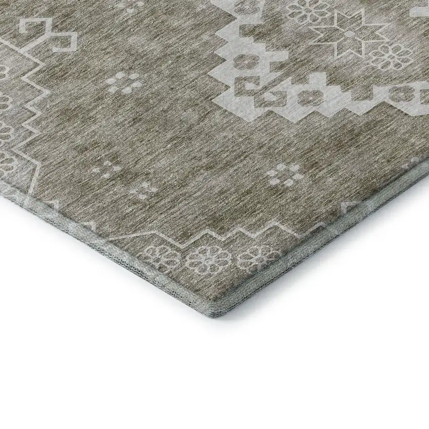 Taupe And Ivory Medallion Washable Area Rug With UV Protection Photo 8