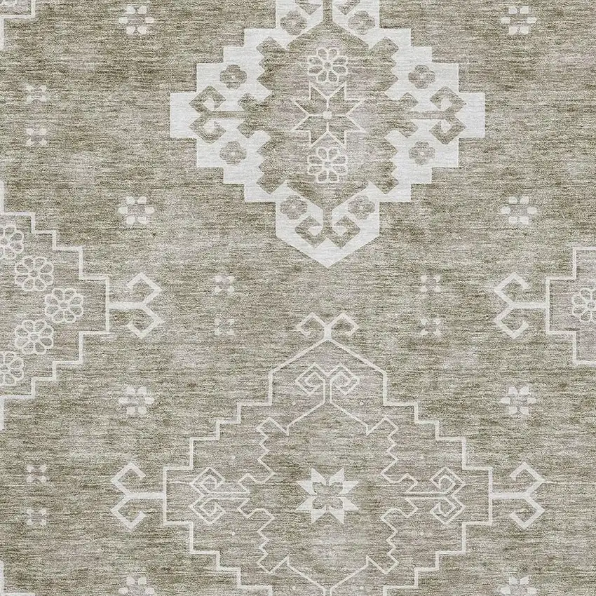 Taupe And Ivory Medallion Washable Area Rug With UV Protection Photo 3