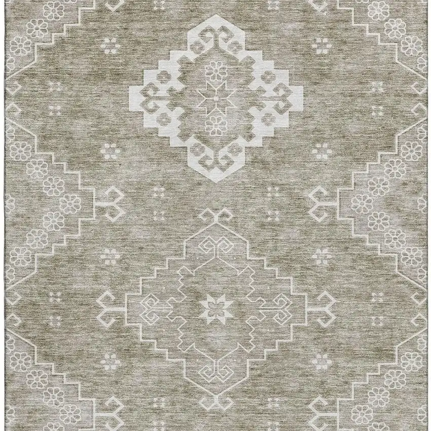 Taupe And Ivory Medallion Washable Area Rug With UV Protection Photo 4