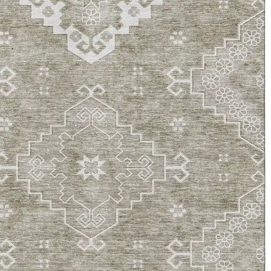 Taupe And Ivory Medallion Washable Area Rug With UV Protection Photo 3