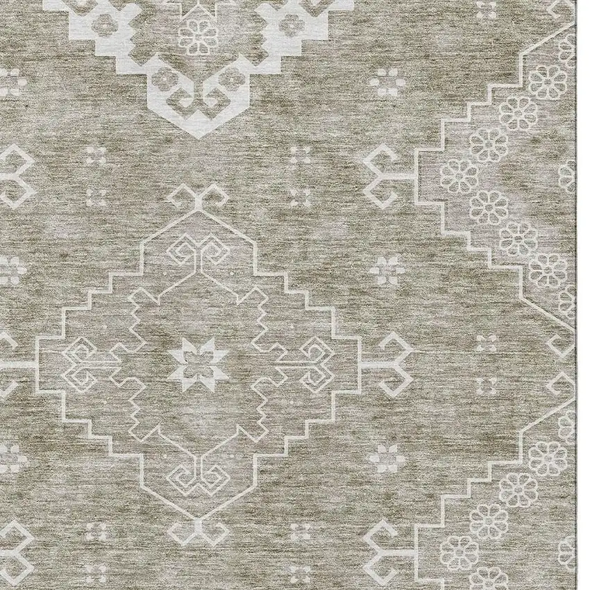 Taupe And Ivory Medallion Washable Area Rug With UV Protection Photo 3