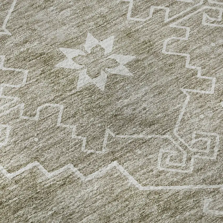 Taupe And Ivory Medallion Washable Area Rug With UV Protection Photo 9