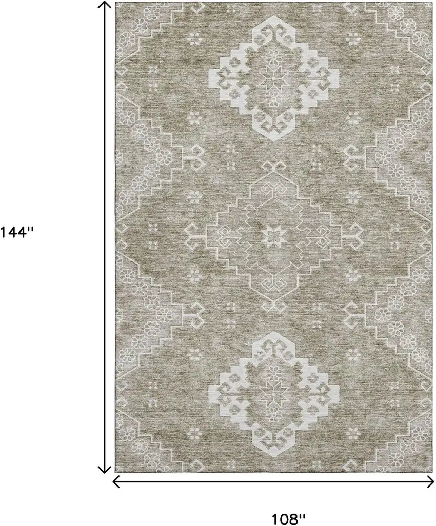 Taupe And Ivory Medallion Washable Area Rug With UV Protection Photo 3