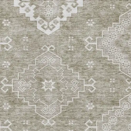 Taupe And Ivory Medallion Washable Area Rug With UV Protection Photo 3
