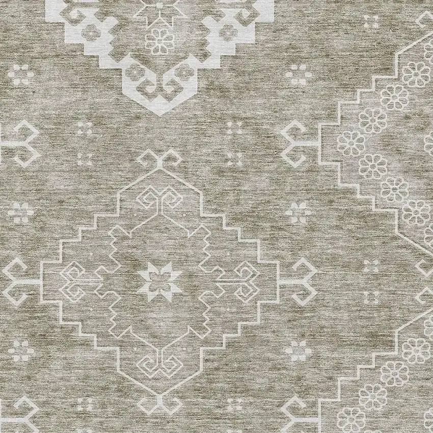 Taupe And Ivory Medallion Washable Area Rug With UV Protection Photo 3