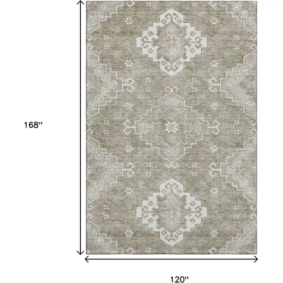 Taupe And Ivory Medallion Washable Area Rug With UV Protection Photo 3
