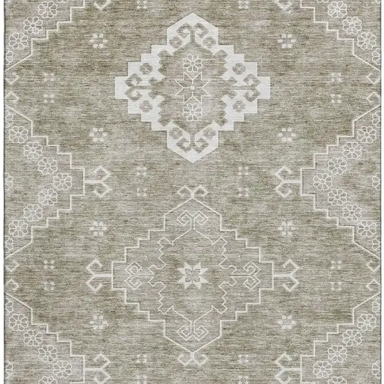 Taupe And Ivory Medallion Washable Area Rug With UV Protection Photo 4