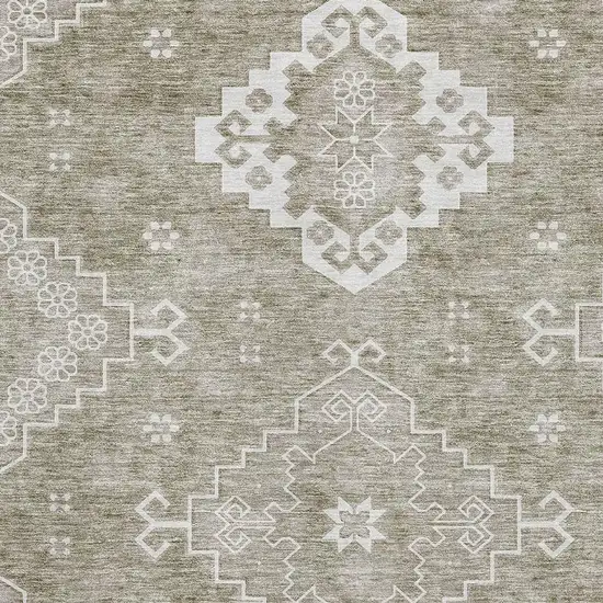 Taupe And Ivory Medallion Washable Area Rug With UV Protection Photo 3