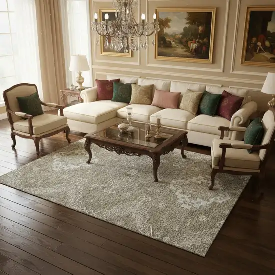 Taupe And Ivory Medallion Washable Area Rug With UV Protection Photo 2