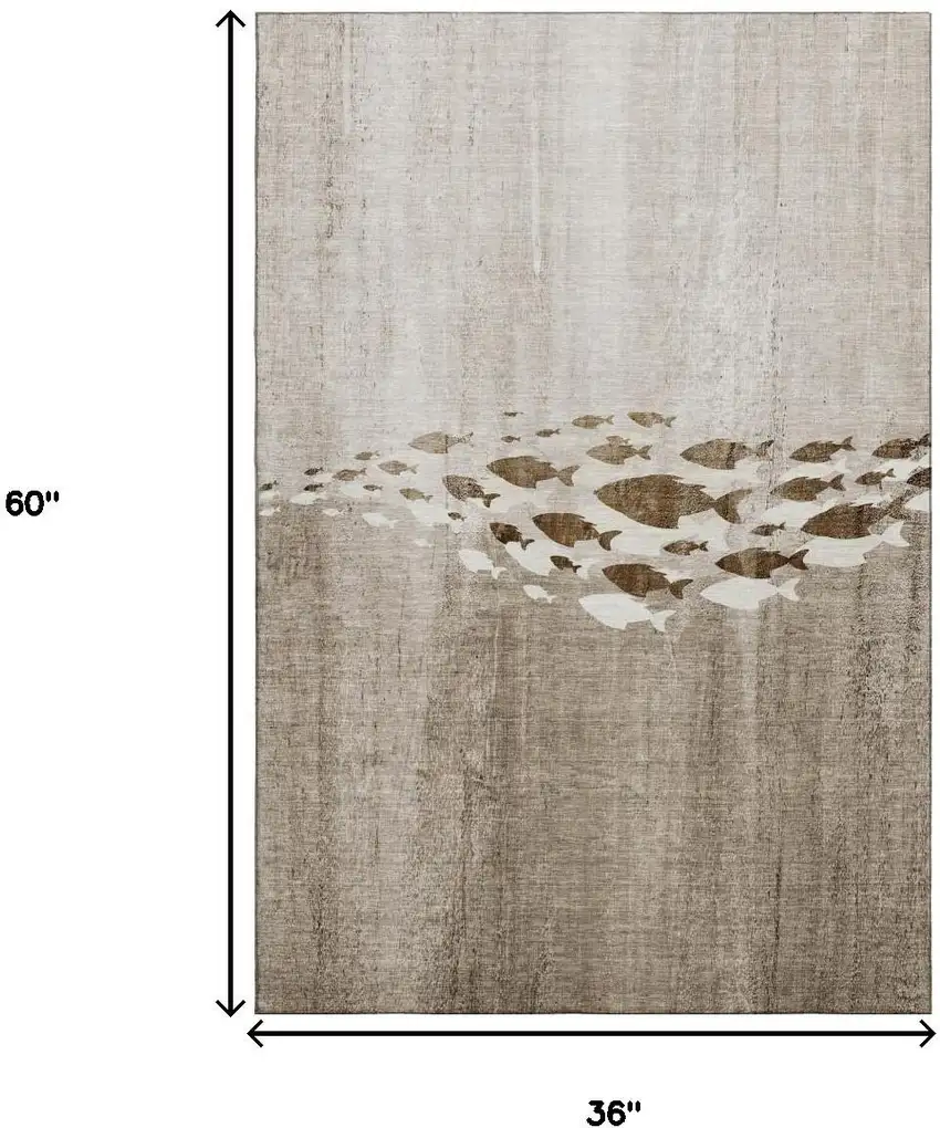 Taupe And Ivory Nautical Washable Area Rug With UV Protection Photo 3