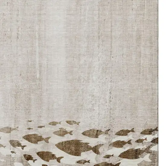 Taupe And Ivory Nautical Washable Area Rug With UV Protection Photo 4