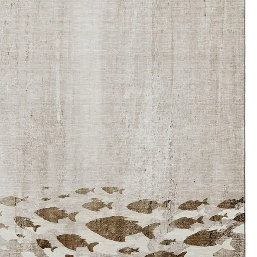 Taupe And Ivory Nautical Washable Area Rug With UV Protection Photo 4