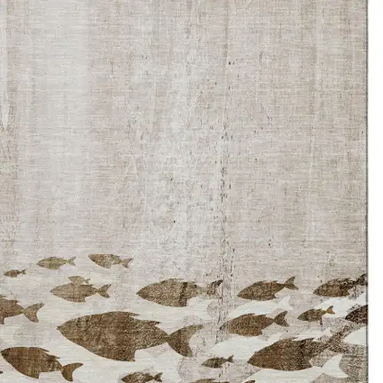 Taupe And Ivory Nautical Washable Area Rug With UV Protection Photo 3