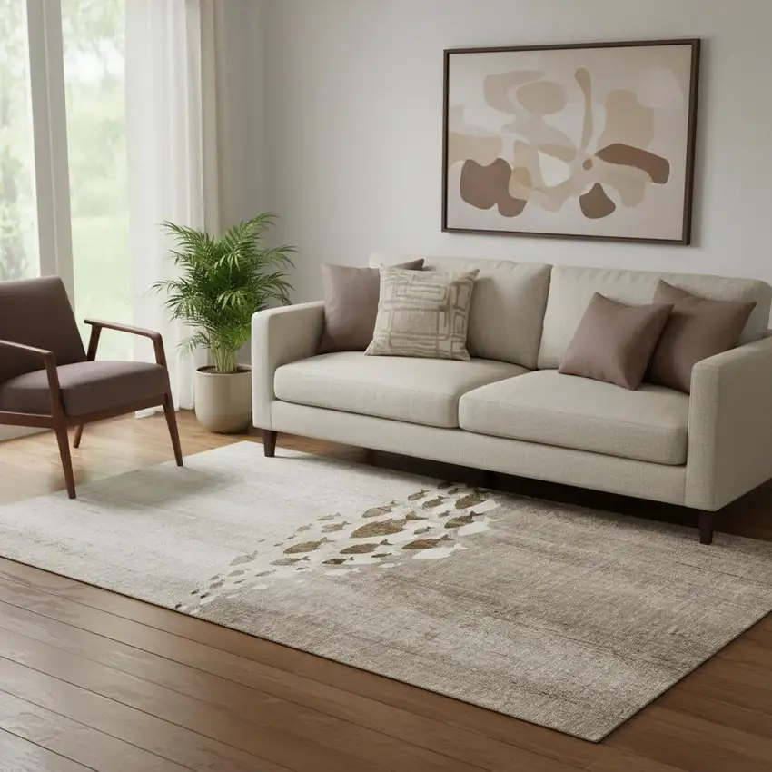 Taupe And Ivory Nautical Washable Area Rug With UV Protection Photo 1