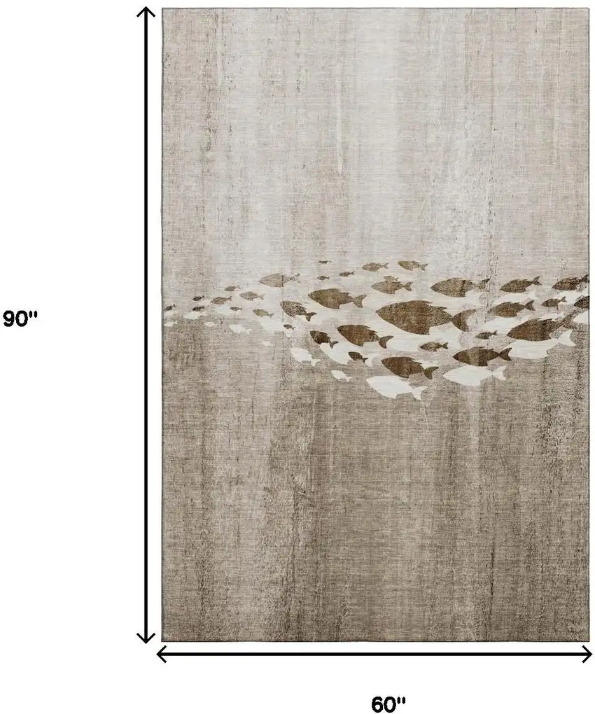 Taupe And Ivory Nautical Washable Area Rug With UV Protection Photo 3