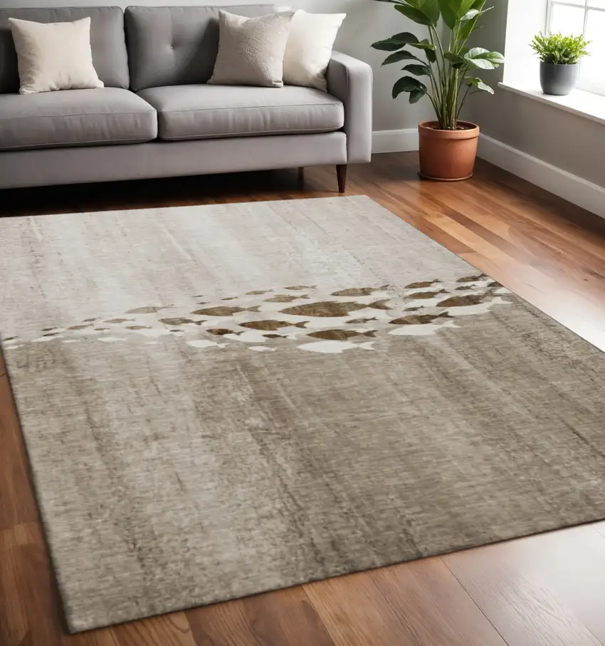 Taupe And Ivory Nautical Washable Area Rug With UV Protection Photo 2