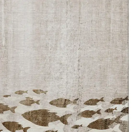 Taupe And Ivory Nautical Washable Area Rug With UV Protection Photo 3