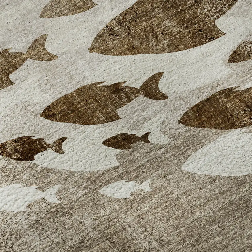 Taupe And Ivory Nautical Washable Area Rug With UV Protection Photo 9