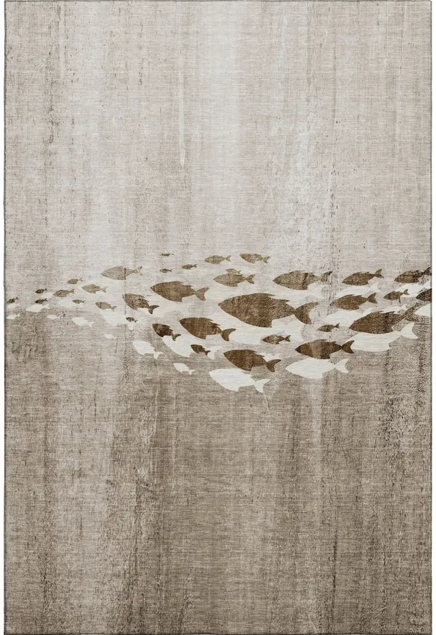 Taupe And Ivory Nautical Washable Area Rug With UV Protection Photo 1