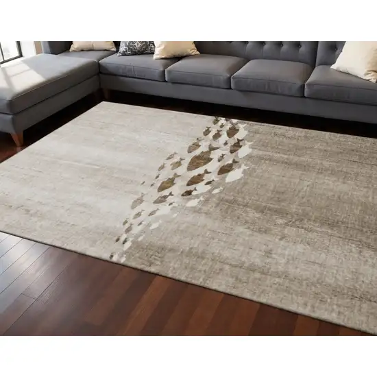 Taupe And Ivory Nautical Washable Area Rug With UV Protection Photo 2