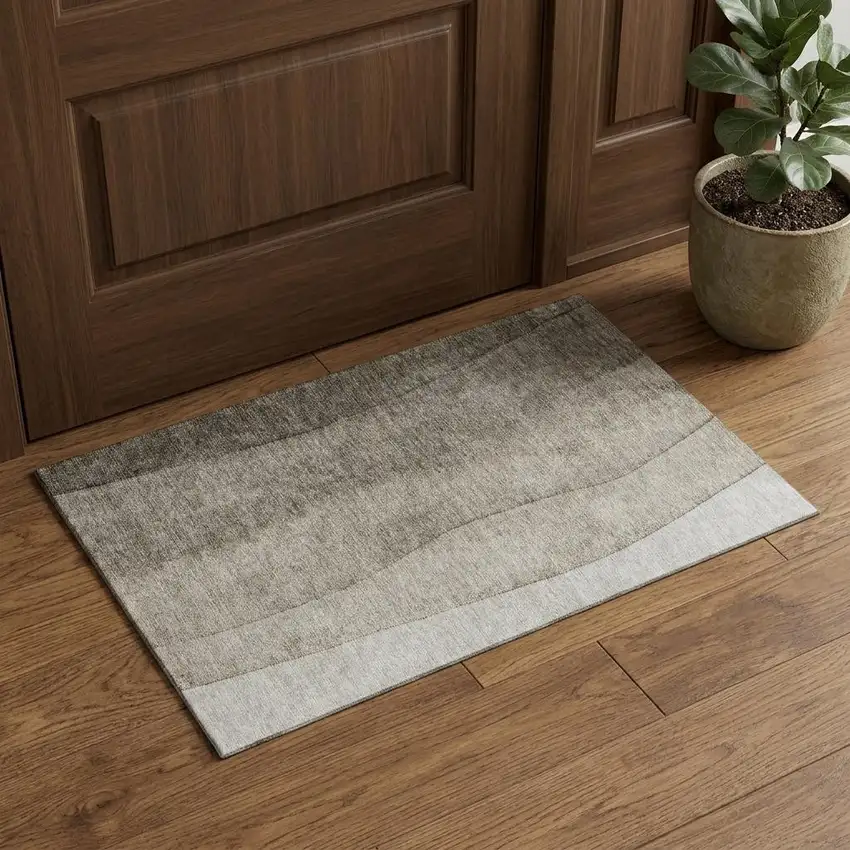 Taupe And Ivory Ombre Washable Area Rug With UV Protection Photo 1