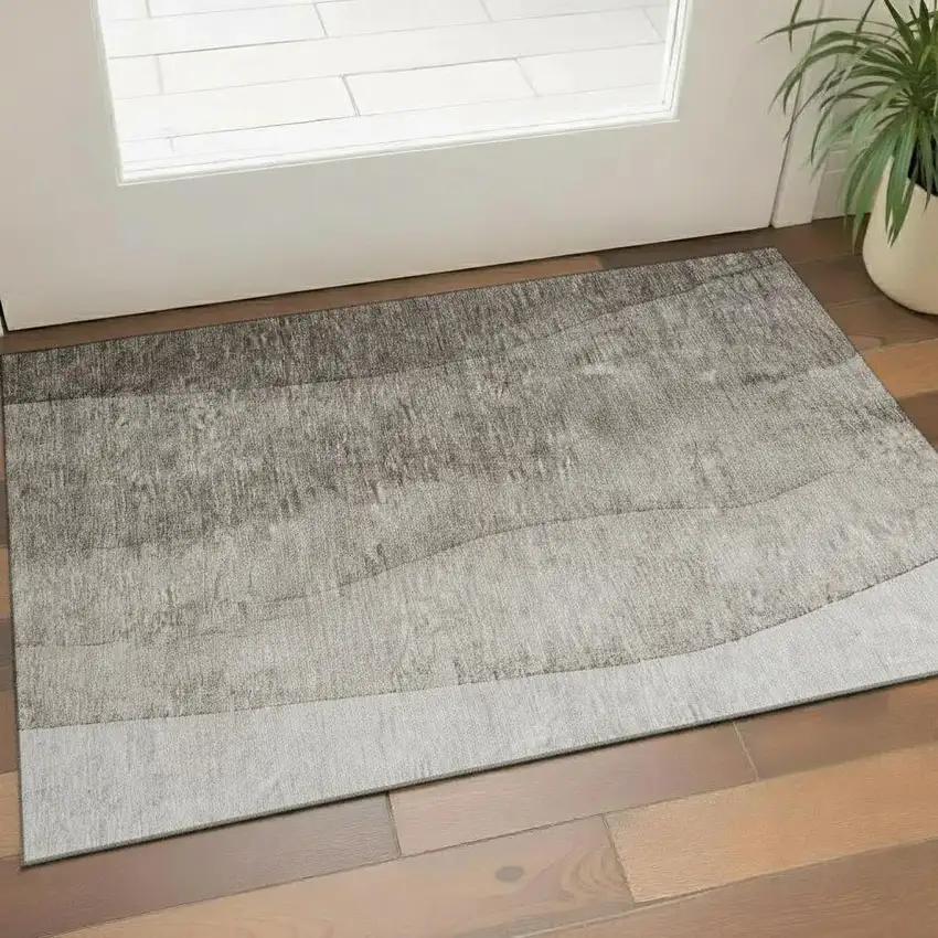 Taupe And Ivory Ombre Washable Area Rug With UV Protection Photo 1
