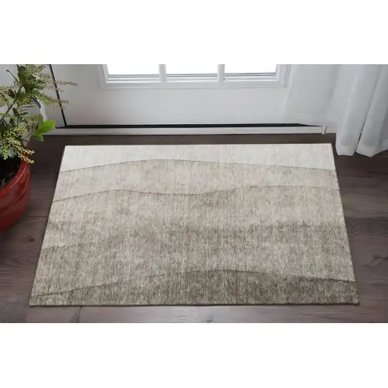 Taupe And Ivory Ombre Washable Area Rug With UV Protection Photo 2