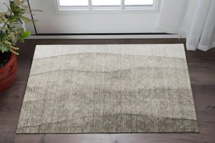 Taupe And Ivory Ombre Washable Area Rug With UV Protection Photo 2