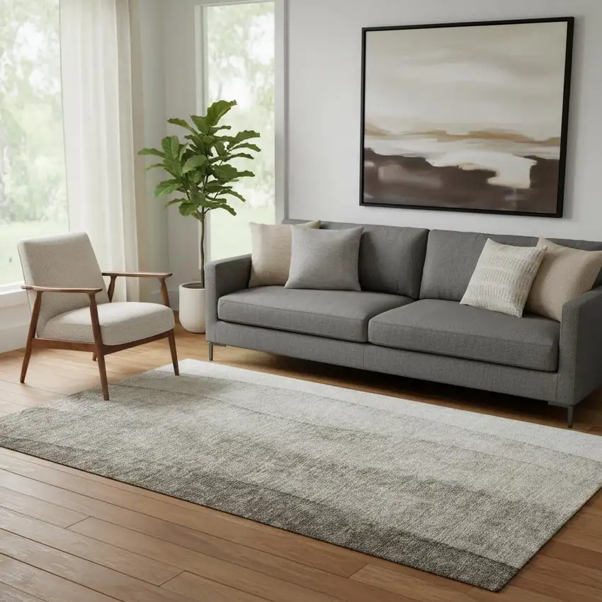 Taupe And Ivory Ombre Washable Area Rug With UV Protection Photo 1