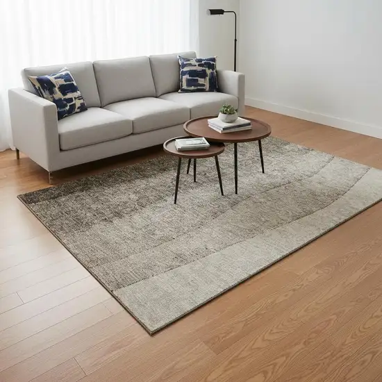 Taupe And Ivory Ombre Washable Area Rug With UV Protection Photo 1