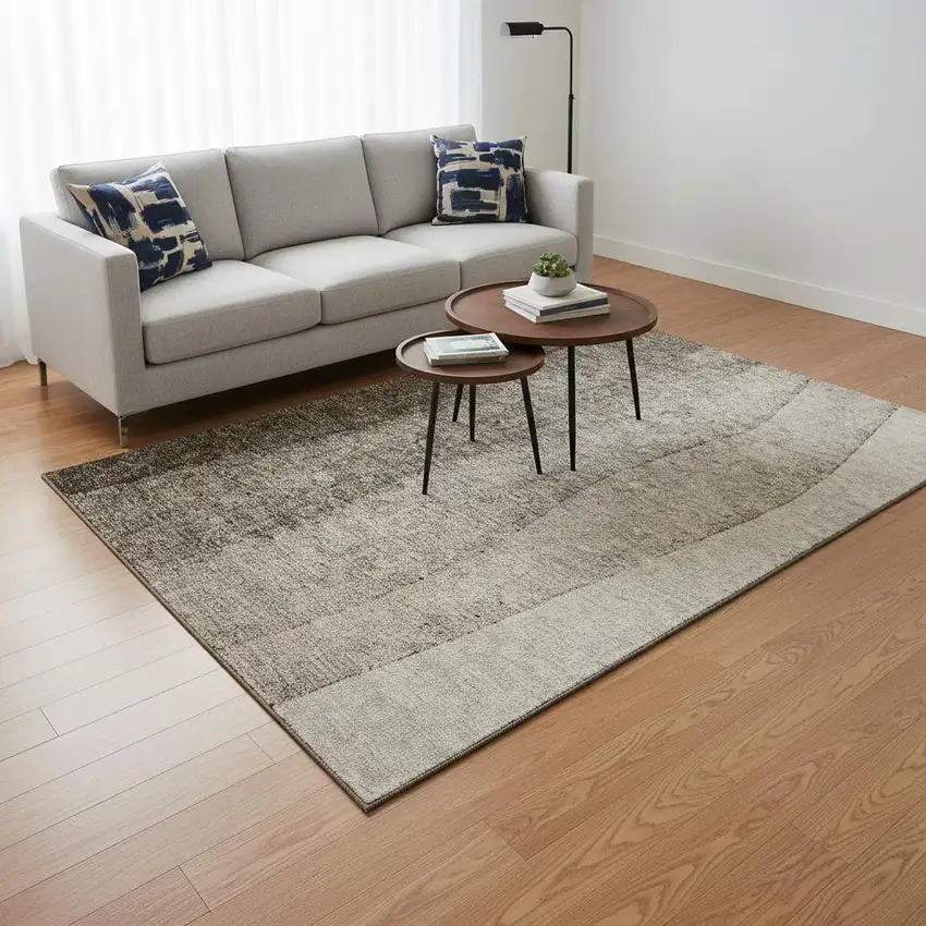 Taupe And Ivory Ombre Washable Area Rug With UV Protection Photo 1