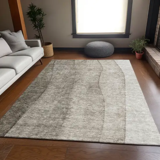 Taupe And Ivory Ombre Washable Area Rug With UV Protection Photo 5