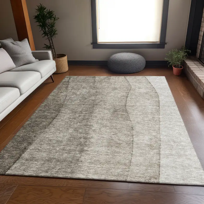 Taupe And Ivory Ombre Washable Area Rug With UV Protection Photo 5
