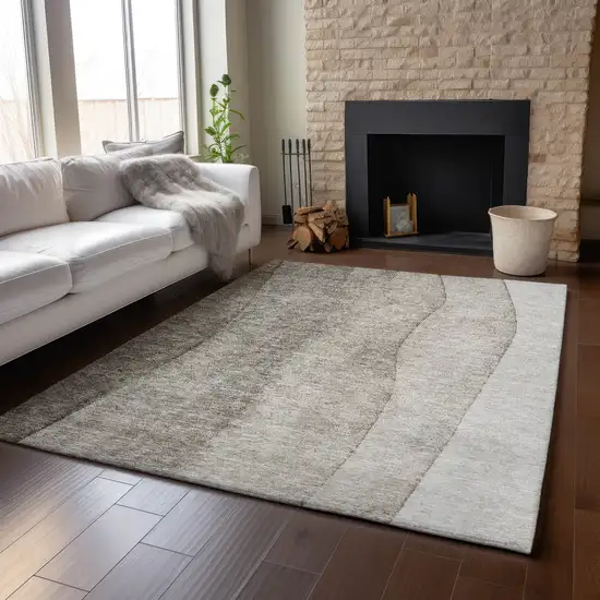 Taupe And Ivory Ombre Washable Area Rug With UV Protection Photo 5