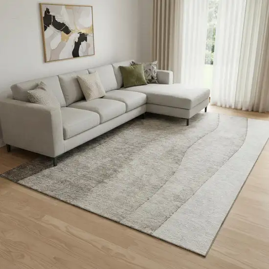 Taupe And Ivory Ombre Washable Area Rug With UV Protection Photo 1