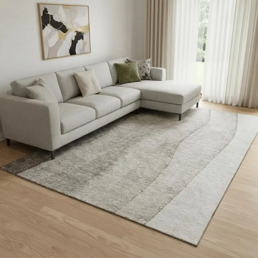 Taupe And Ivory Ombre Washable Area Rug With UV Protection Photo 1