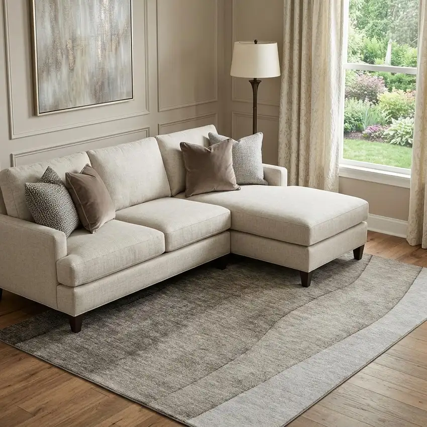 Taupe And Ivory Ombre Washable Area Rug With UV Protection Photo 1