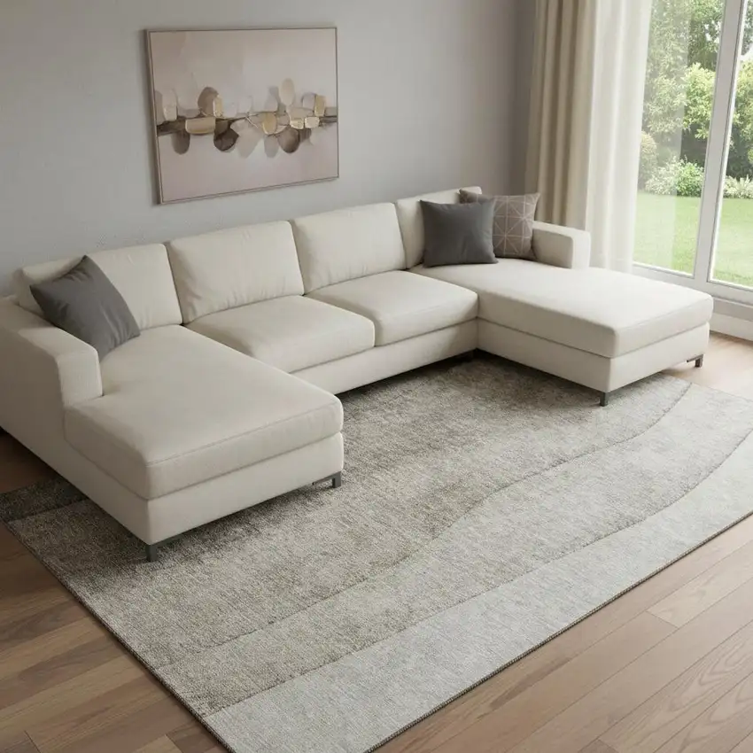 Taupe And Ivory Ombre Washable Area Rug With UV Protection Photo 1