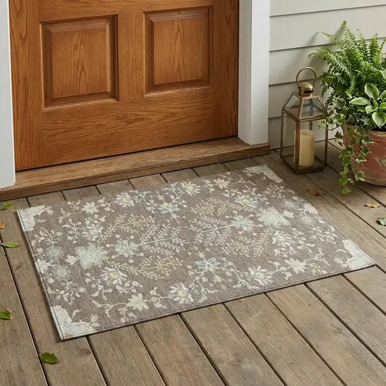 Taupe And Ivory Oriental Washable Indoor Outdoor Area Rug Photo 1