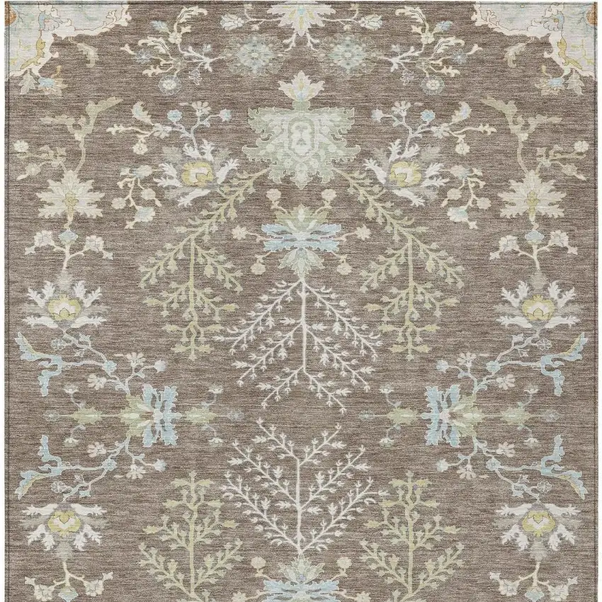 Taupe And Ivory Oriental Washable Indoor Outdoor Area Rug Photo 6