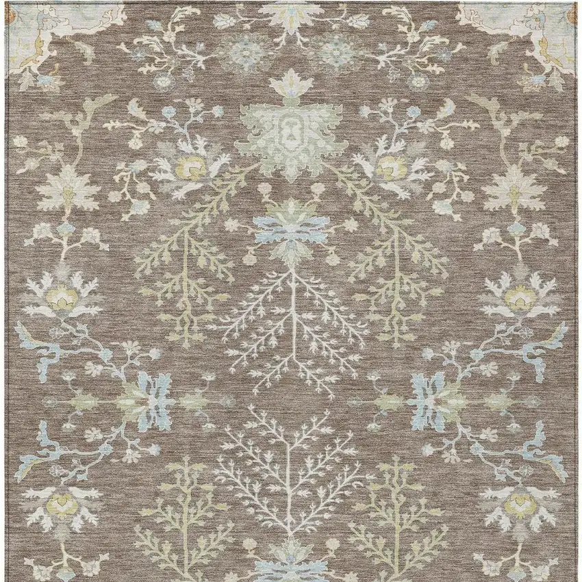 Taupe And Ivory Oriental Washable Indoor Outdoor Area Rug Photo 4