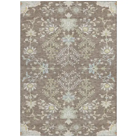 Taupe And Ivory Oriental Washable Indoor Outdoor Area Rug Photo 4