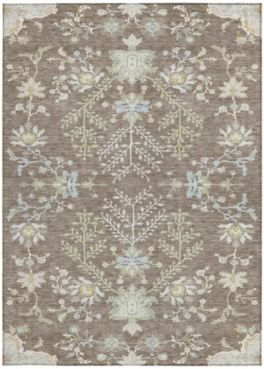 Taupe And Ivory Oriental Washable Indoor Outdoor Area Rug Photo 4