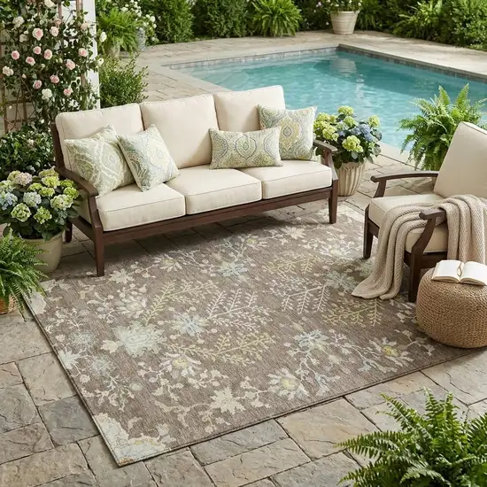 Taupe And Ivory Oriental Washable Indoor Outdoor Area Rug Photo 1